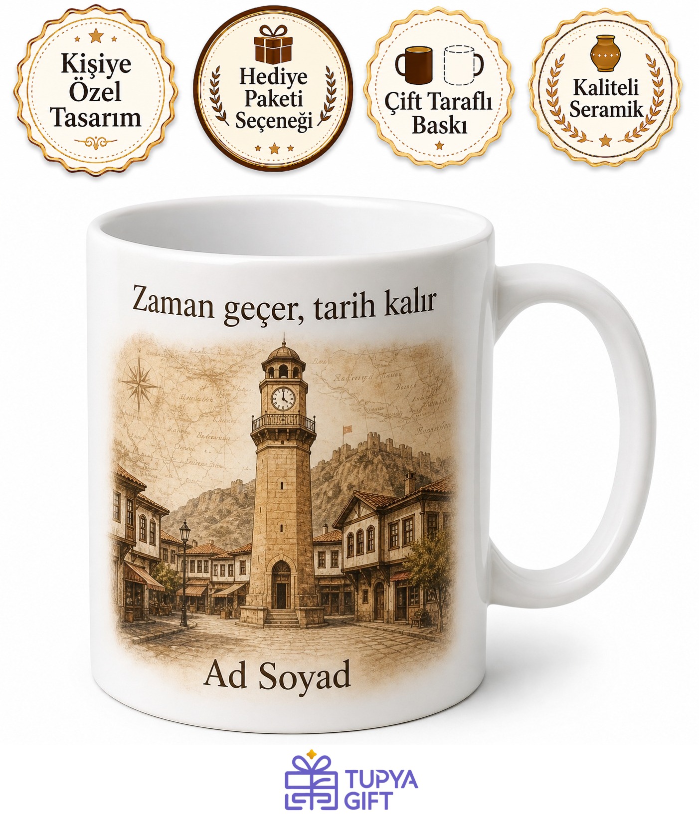 Amasya Merzifon Saat Kulesi Tarihi Dokusu Kahve Kupası Hediye Bardak