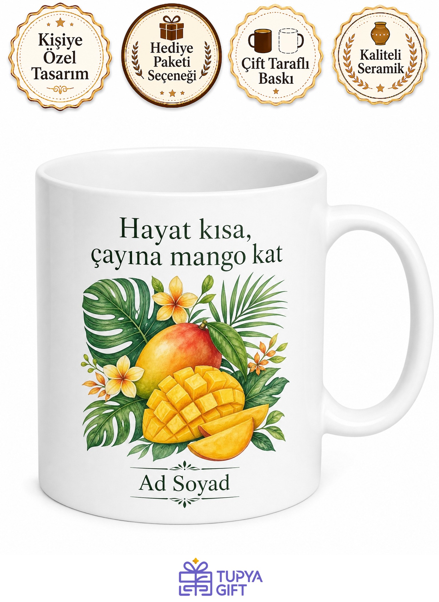 Mango Çayı İçenlere Tropikal Çay Kupa Bardak Hediye Porselen Mug