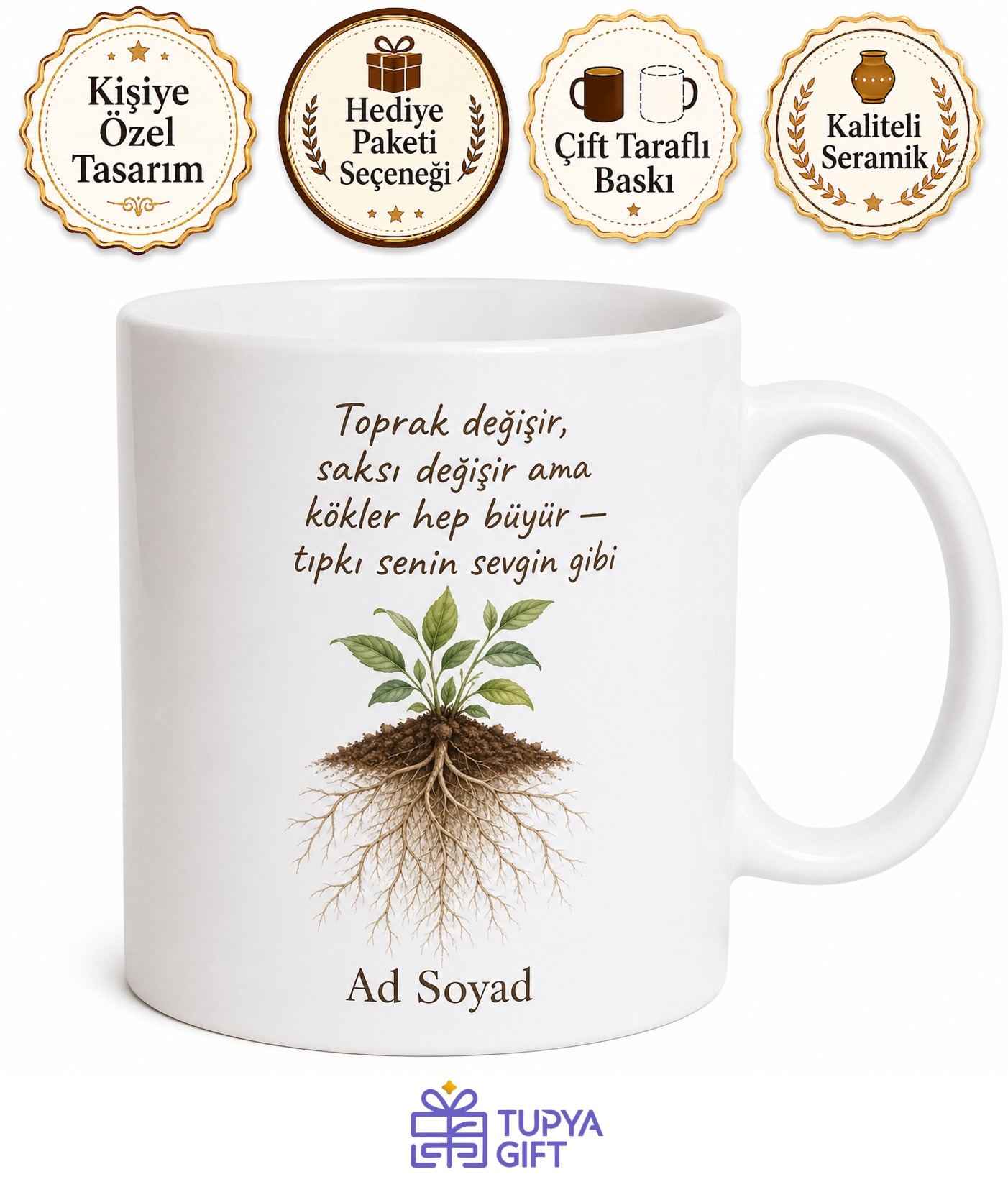 Saksı Değiştiren Annelere Özel Toprak Değişimi Büyüyen Kökler Temalı Kupa Bardak Hediye