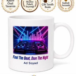 Elektronik Müzik DJ Seti Lazer Işıkları Bas Frekansı Temalı Baskılı Kupa Bardak Hediye