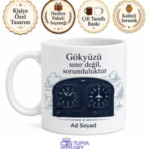 Uçak Kaptanına Özel Kokpit Uçuş Planı Gökyüzü Yolları Baskılı Porselen Kupa Hediye Bardak