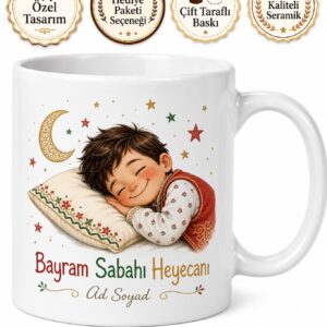 Bayramlık Kıyafetleriyle Uyuyanlara Bayram Sabahı Heyecanı Kupa Bardak Hediye