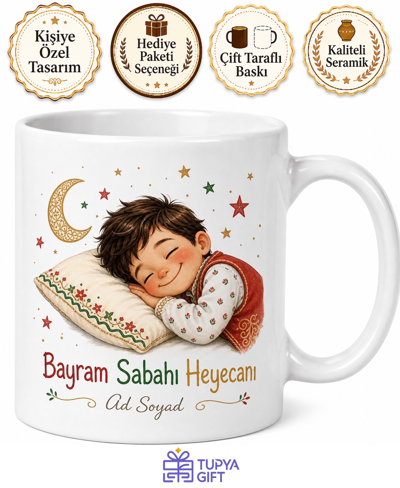 Bayramlık Kıyafetleriyle Uyuyanlara Bayram Sabahı Heyecanı Kupa Bardak Hediye