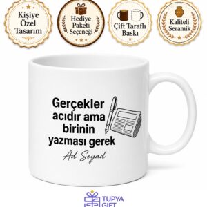 Gerçekleri Yazan Köşe Yazarı Esprili Çay Kupası Hediye Bardak