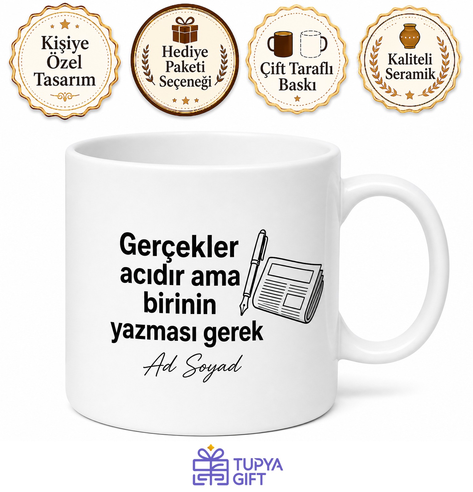 Gerçekleri Yazan Köşe Yazarı Esprili Çay Kupası Hediye Bardak