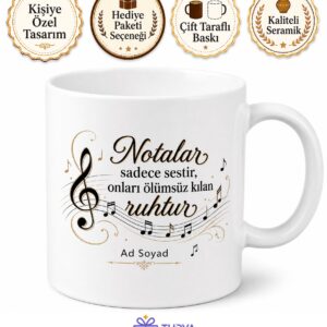 Melodilerin Bestecisi Seramik Kupa Bardak Müzik Hediye Notalar Porselen