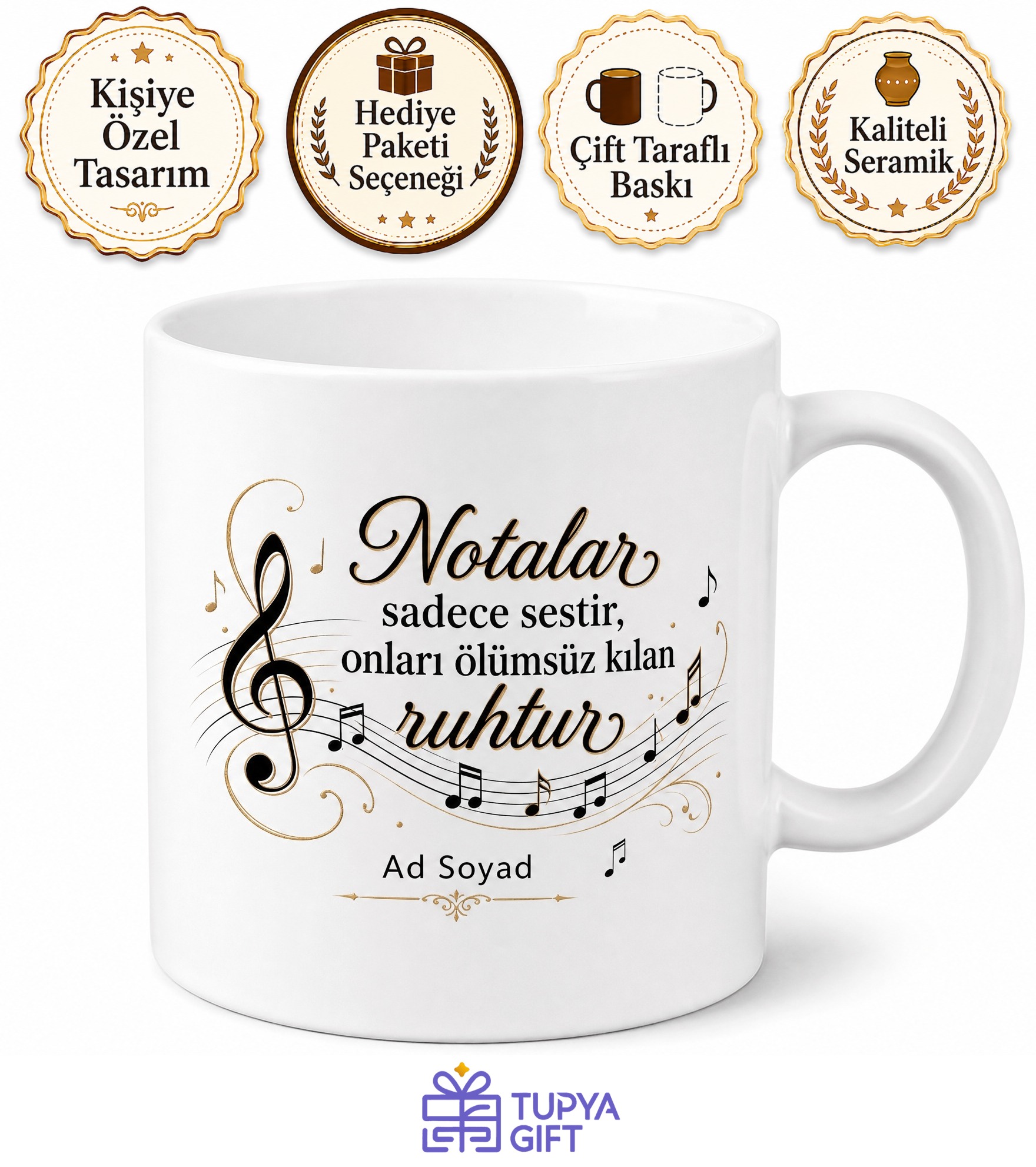 Melodilerin Bestecisi Seramik Kupa Bardak Müzik Hediye Notalar Porselen