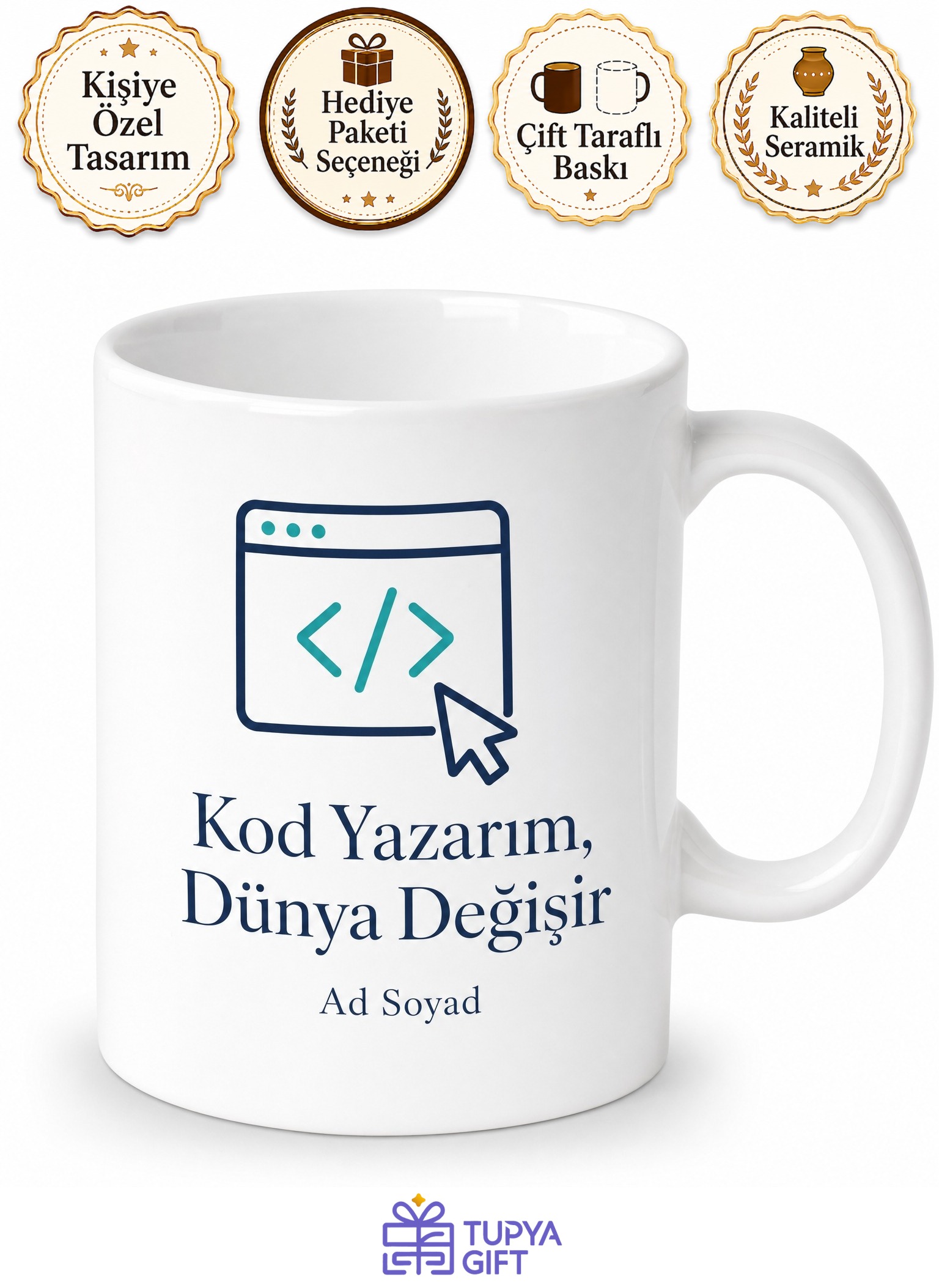 Web Tasarımcı İsim Yazılı Kupa Dijital Dünyanın Mimarı Seramik Bardak Hediye