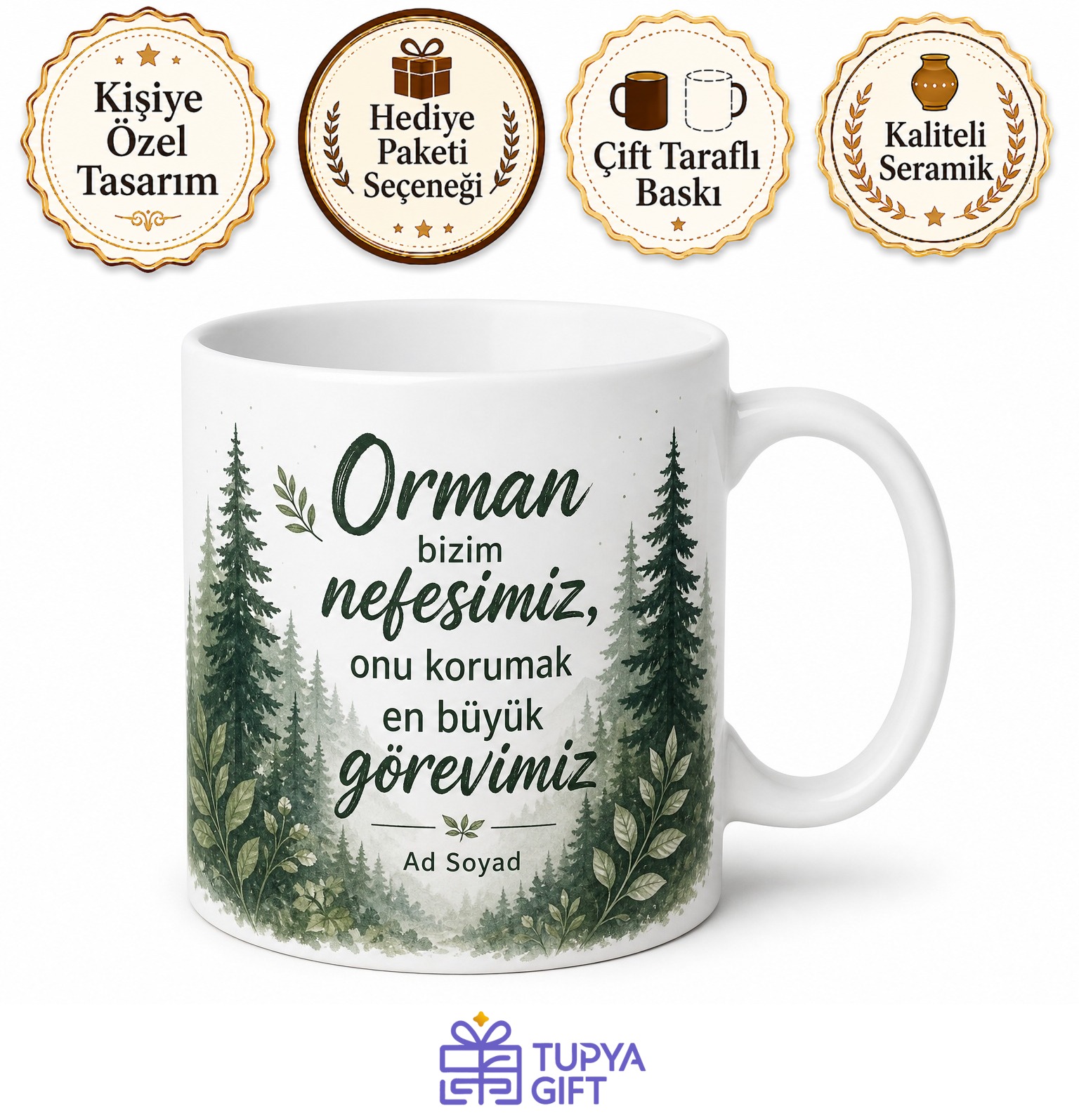 Yeşilin Bekçisi Ormancı Kahve Kupası - Orman Temalı Hediye Bardak Kupa