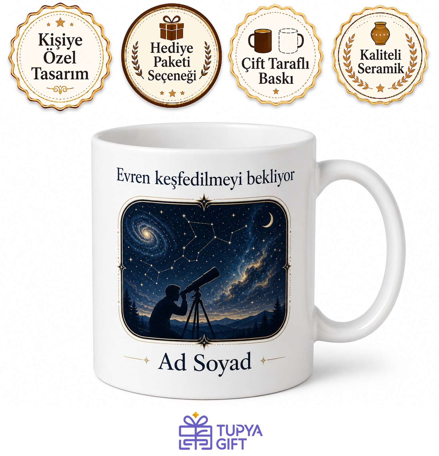 Yıldızlara Yolculuk Yapan Astronom İsme Özel Kupa Bardak Hediye