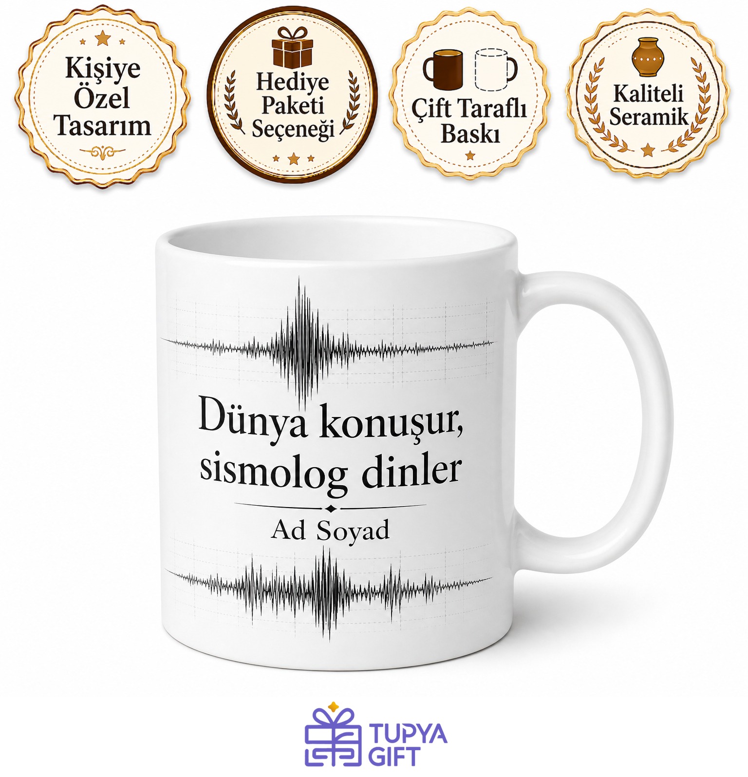 Depremleri İnceleyen Sismolog Hediye Seramik Kupa Bardak Özel Tasarım