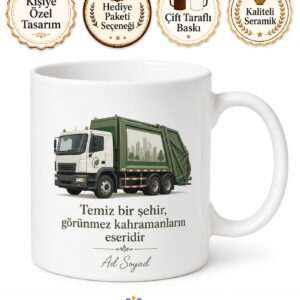 Çöp Kamyonu Şoförü Kahve Kupası Şehrin Temizliği Temalı Hediye Bardak