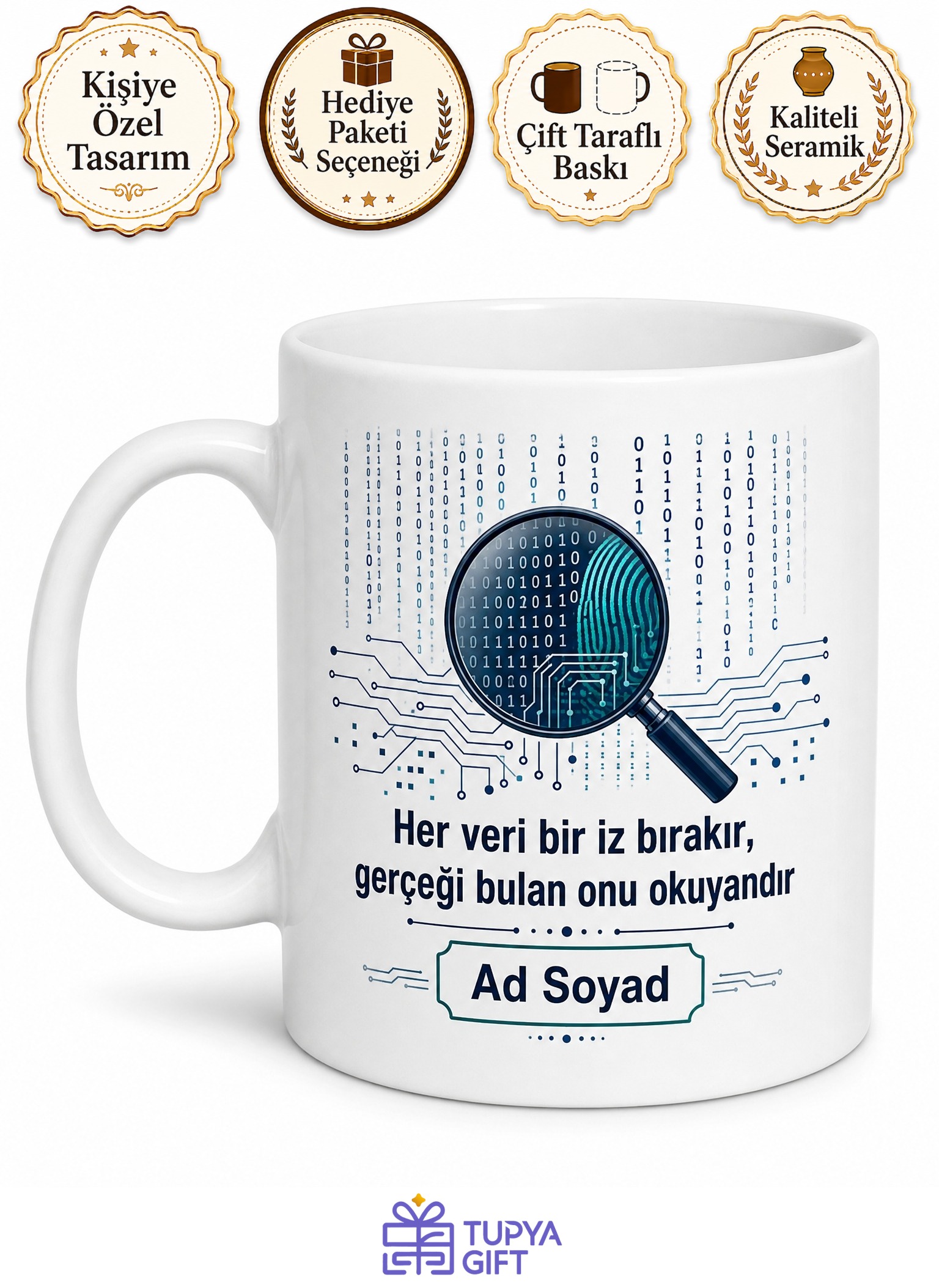 Dijital Dedektif Veri İzi Takipçisi Kahve Kupası Özel Tasarım Hediye Bardak