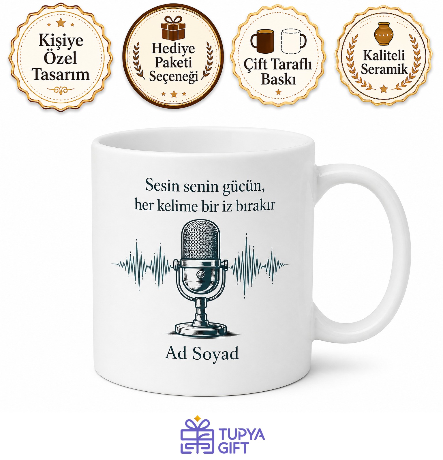 Podcast Sunucusu Sesli İçerik Üreticisi Çay Kupası Hediye Bardak