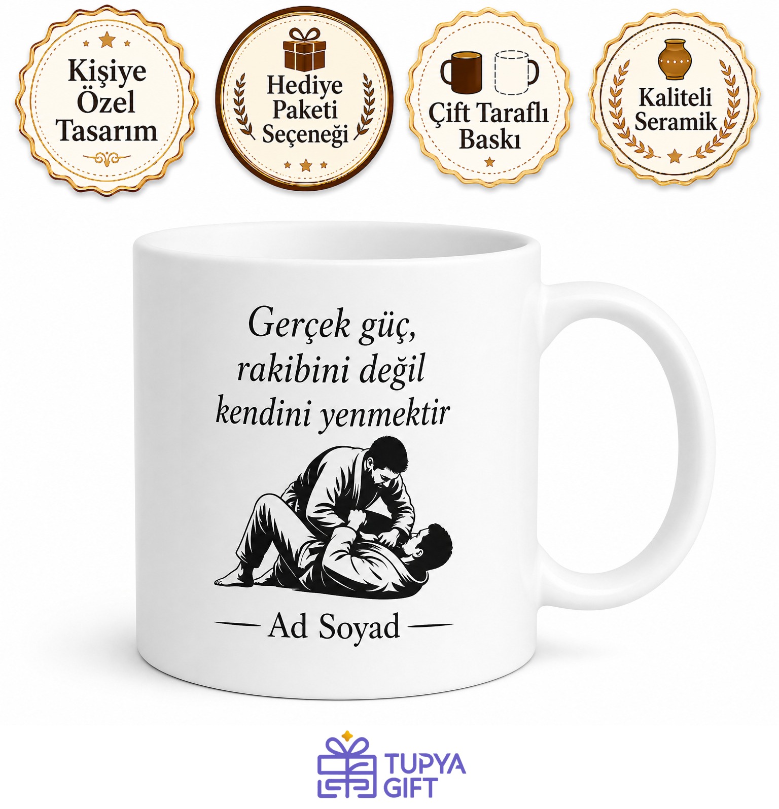 Brezilya Jiu Jitsu Eğitmeni Yerde Mücadele Ustası Seramik Kupa Hediye Bardak