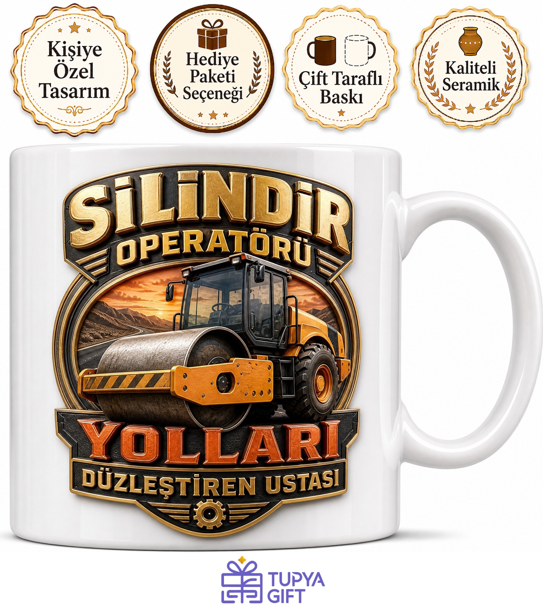 Dozer Operatörü Ağır İş Makinesi Şoförü İsim Yazılı Kupa Bardak Hediye