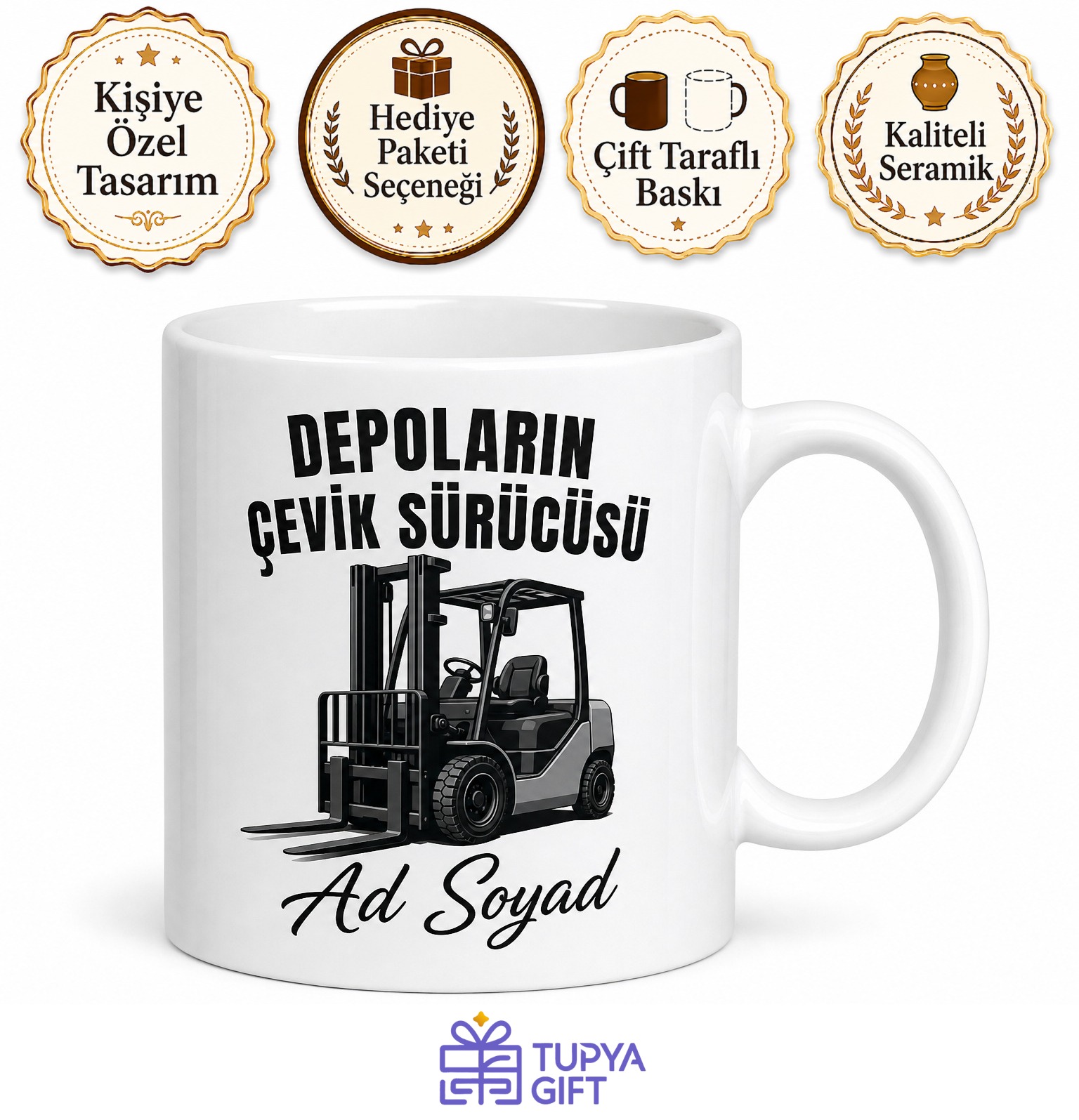 Forklift Operatörü Depoların Çevik Sürücüsü İsme Özel Kupa Bardak Hediye