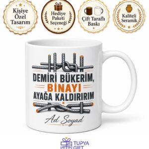 Demir Bağlama Ustası Binaların İskeletini Kuran İsim Yazılı Kupa Bardak Hediye