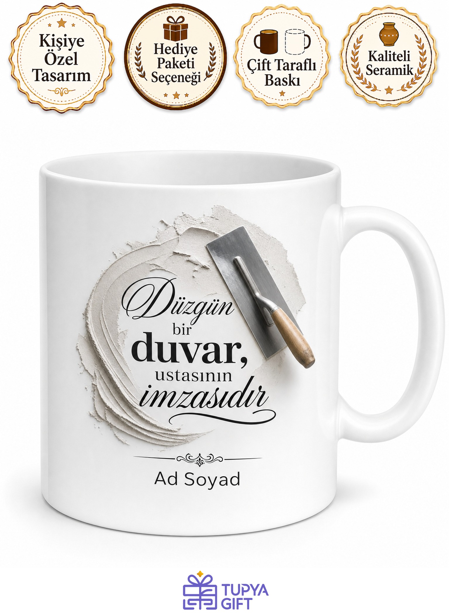 Sıva Ustası Duvarları Pürüzsüzleştiren Çay Kupası Hediye Bardak