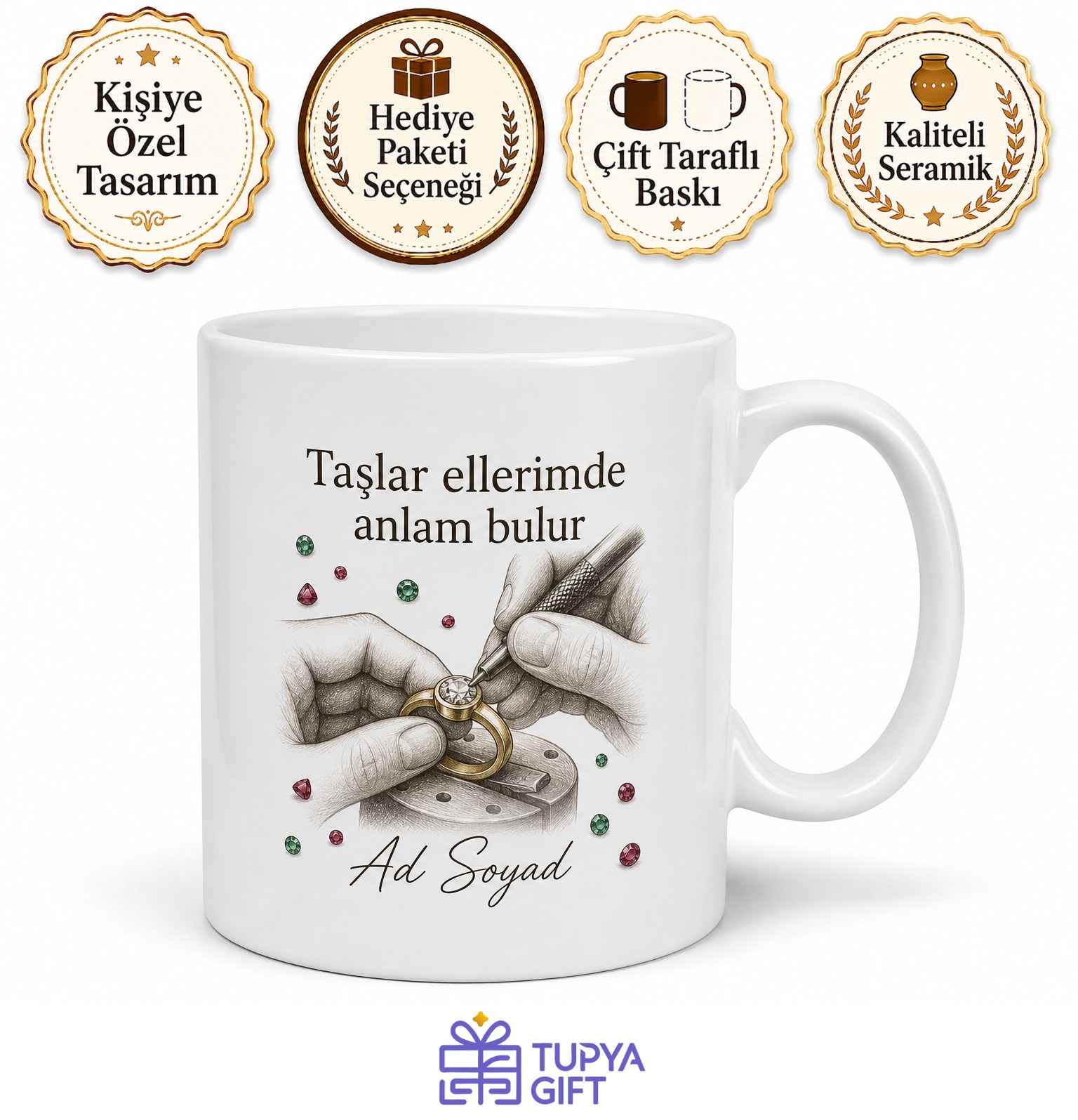 Takı İmalat Mıhlama Ustası Taşları Yüzüğe İşleyen Kahve Kupası Hediye Bardak