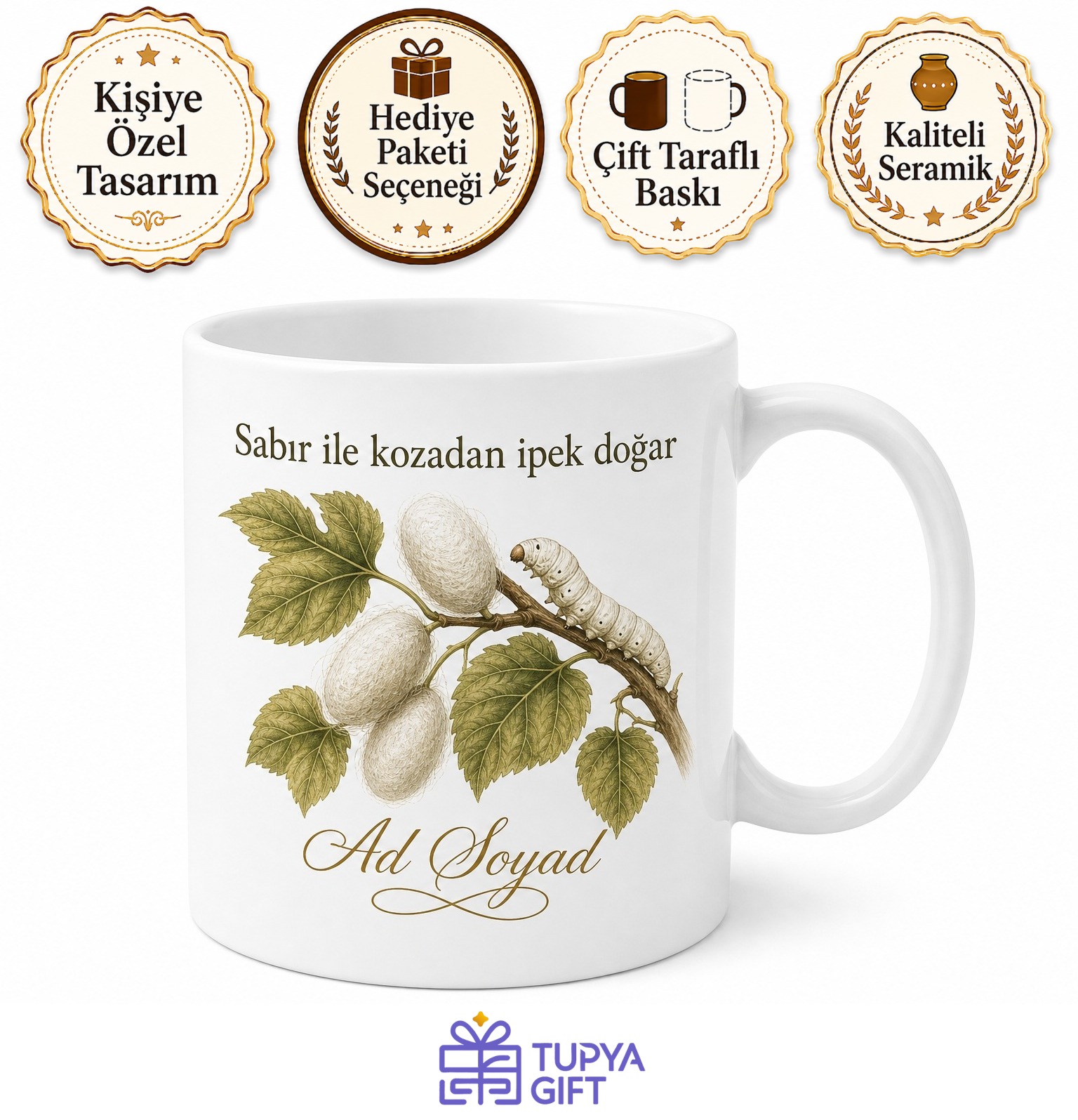 İpek Böceği Yetiştiricisi Kozadan İpeğe Zanaatkar İsim Yazılı Kupa Bardak Hediye