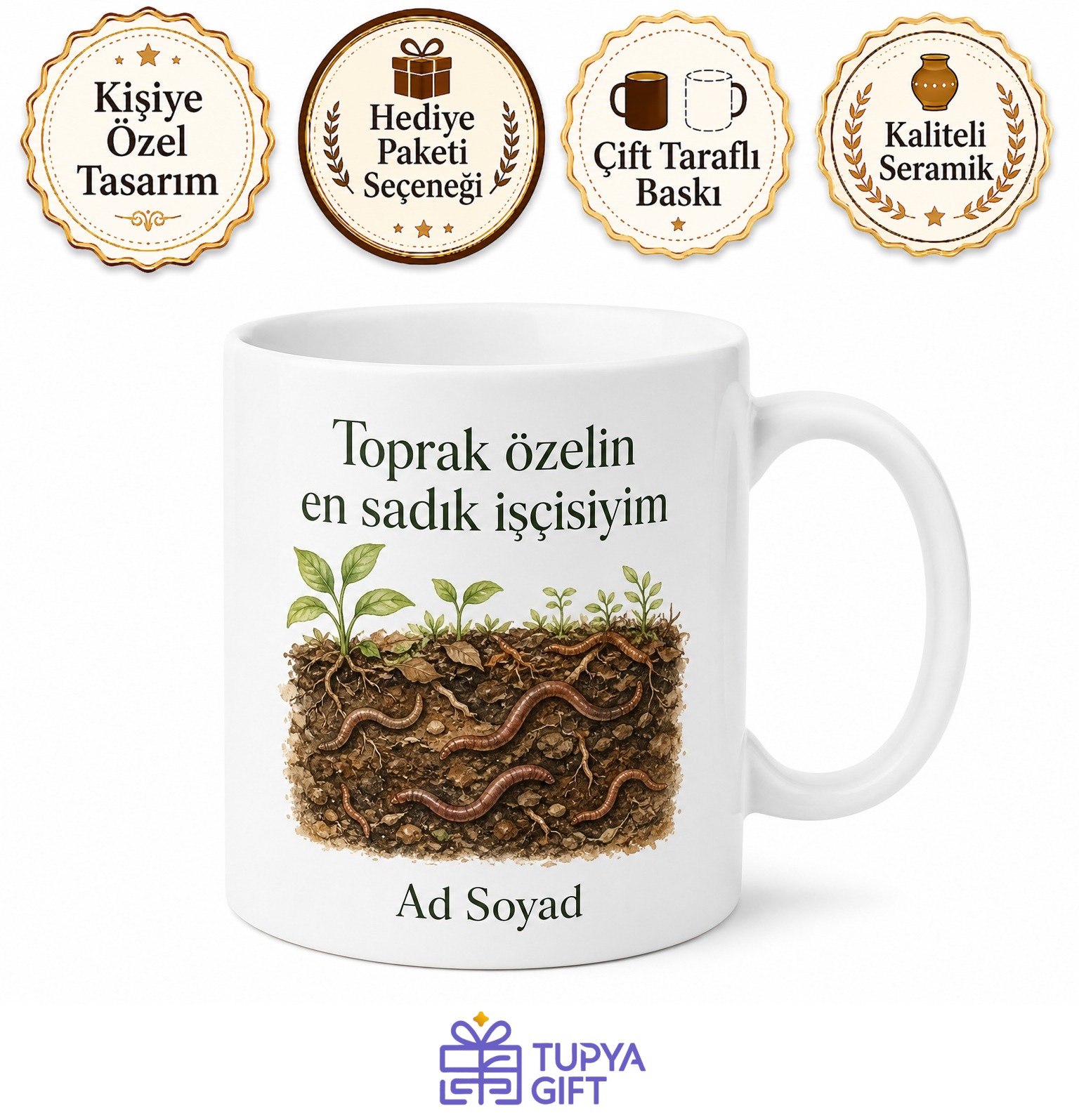 Solucan Gübresi Üreticisi Doğal Tarım Katkıcısı Çay Kupası Hediye Bardak