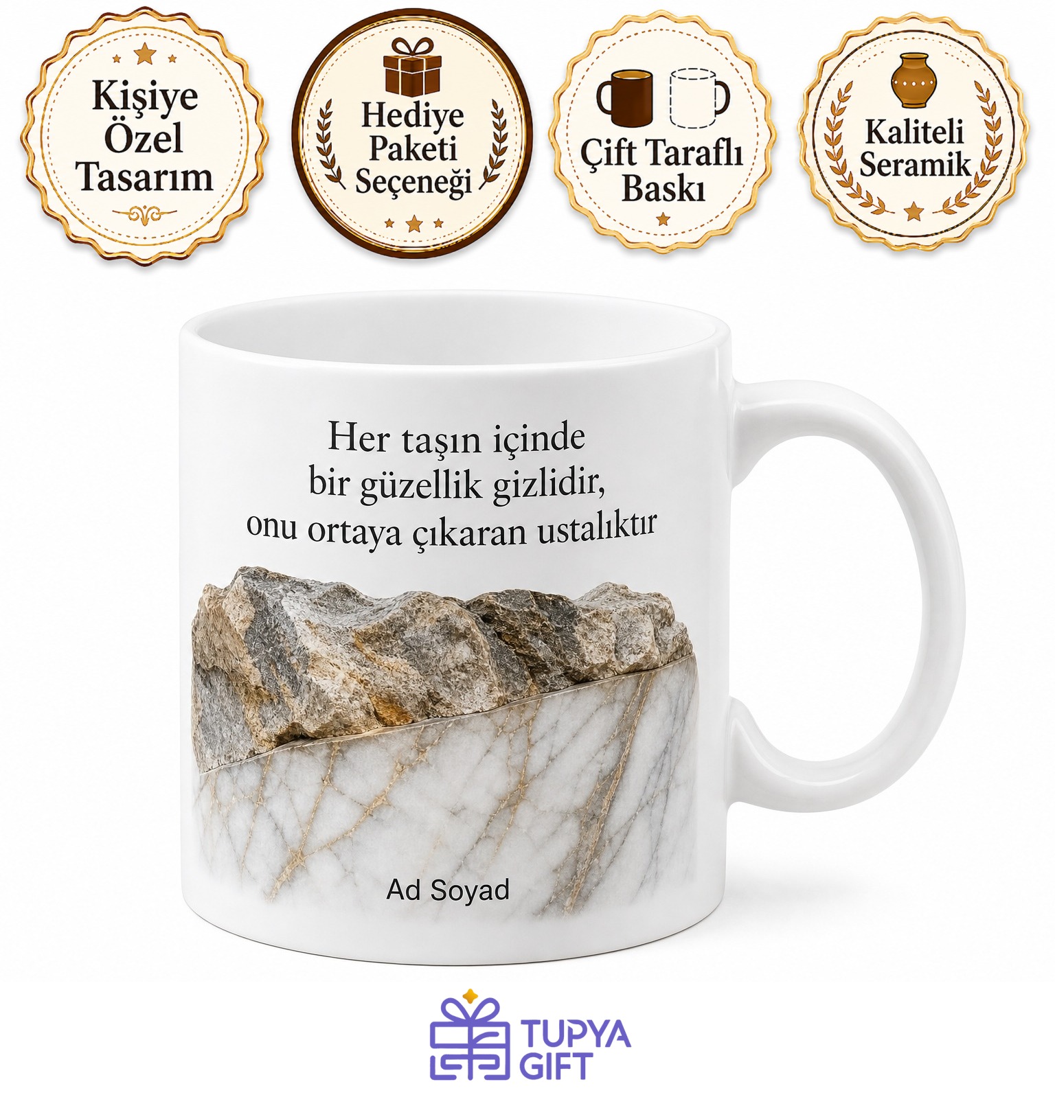Doğal Taş Kesim Ve Cila Ustası Kayaları Parlatan Kahve Kupası Hediye Bardak