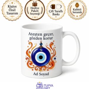 Nazar Boncuğu İmalat Ustası Göz Boncuğu İsim Yazılı Kupa Bardak Hediye