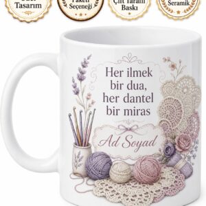 Dantel Örücüsü Tığ İşi Geleneksel Güzellik Hediye Seramik Kupa Bardak
