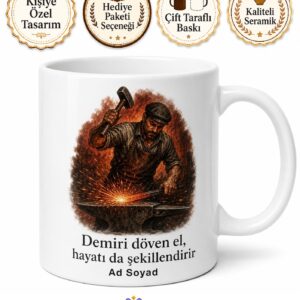 Demir Doğrama Ustası Örs Üzerinde Dövülen Çelik Çay Kupası Hediye Bardak