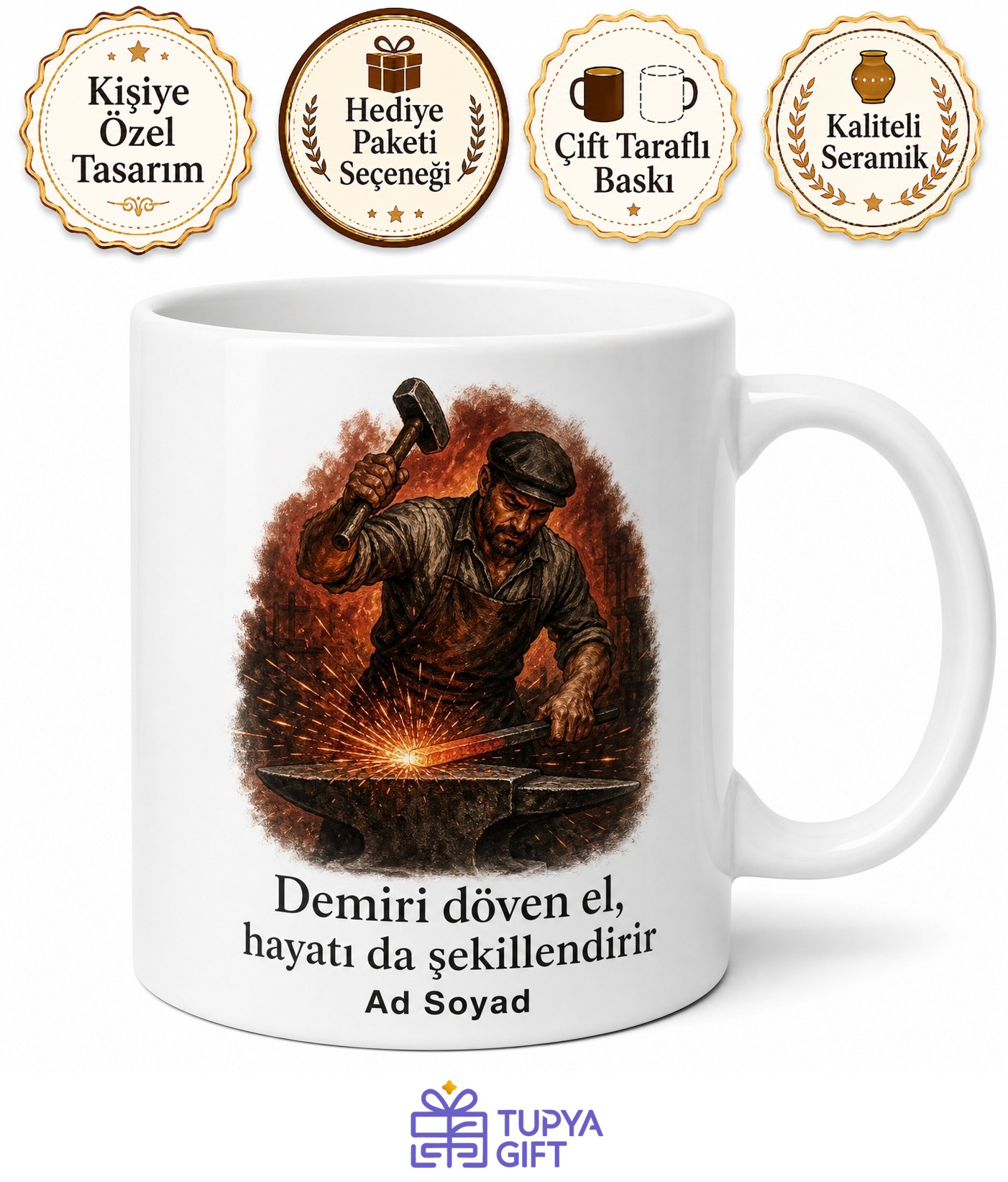 Demir Doğrama Ustası Örs Üzerinde Dövülen Çelik Çay Kupası Hediye Bardak