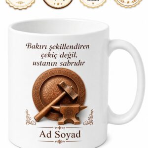 Bakır Ustası Çekiç Sesleriyle Şekillenen Bakır İsim Yazılı Kupa Bardak Hediye