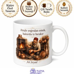 Kalaycı Bakırları Parlatan Geleneksel Meslek Seramik Kupa Bardak Hediye
