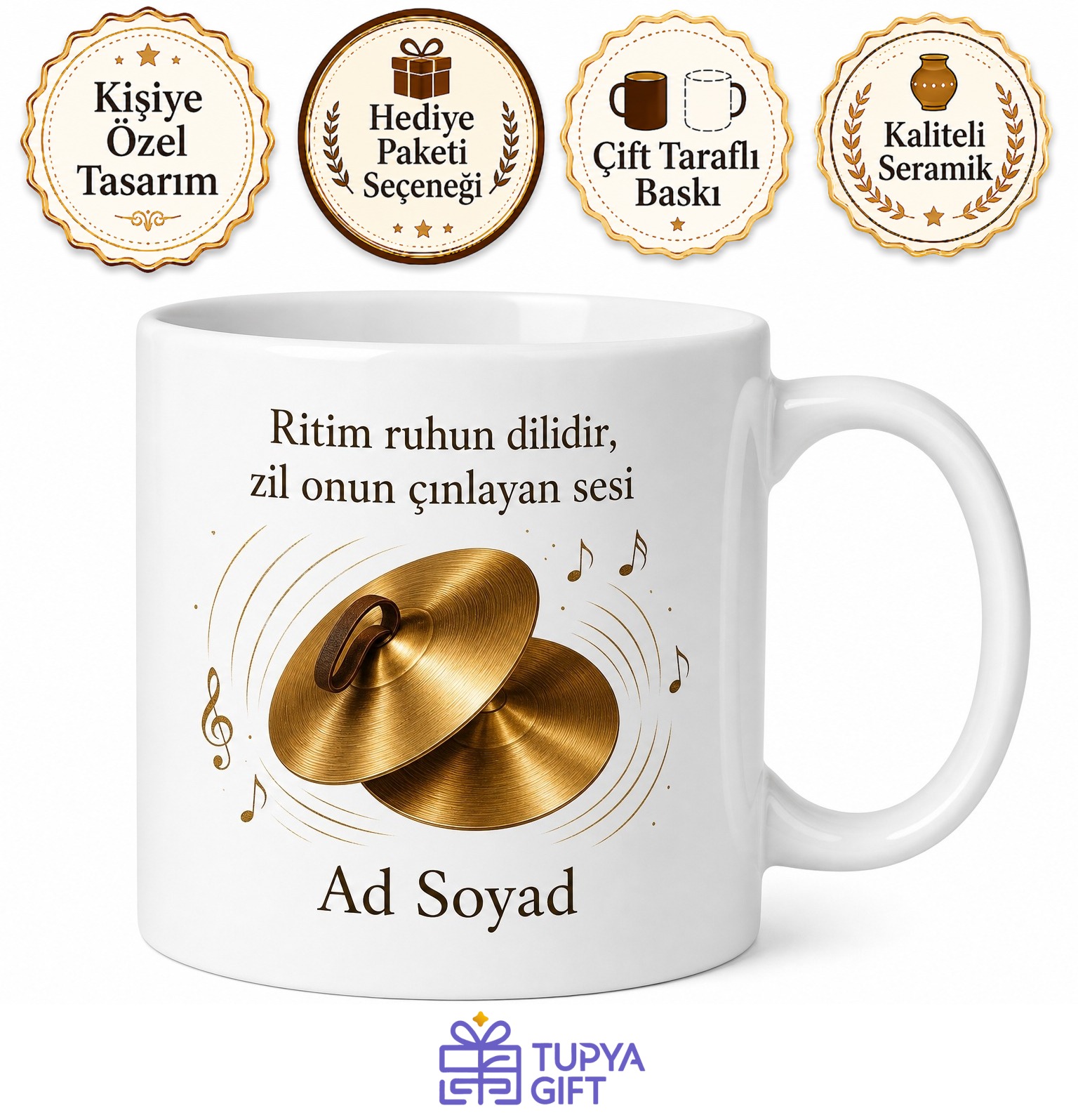 Bateri Zili Cymbal Ustası Türk Zili İsme Özel Kupa Bardak Hediye