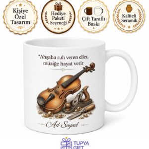 Keman Luthier'i Yaylı Çalgıların Ahşap Mimarı Çay Kupası Hediye Bardak