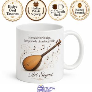 Bağlama Luthier'i Sazın Tellerine Ruh Katan İsim Yazılı Kupa Bardak Hediye