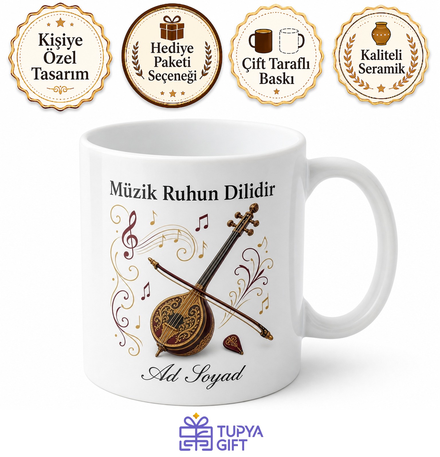 Yaylı Tambur Ustası Mızraplı Ve Yaylı Zarafet Kahve Kupası Hediye Bardak