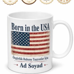 Born In The USA Temalı ABD'de Doğanlar İngilizce Çay Kupası Hediye Bardak