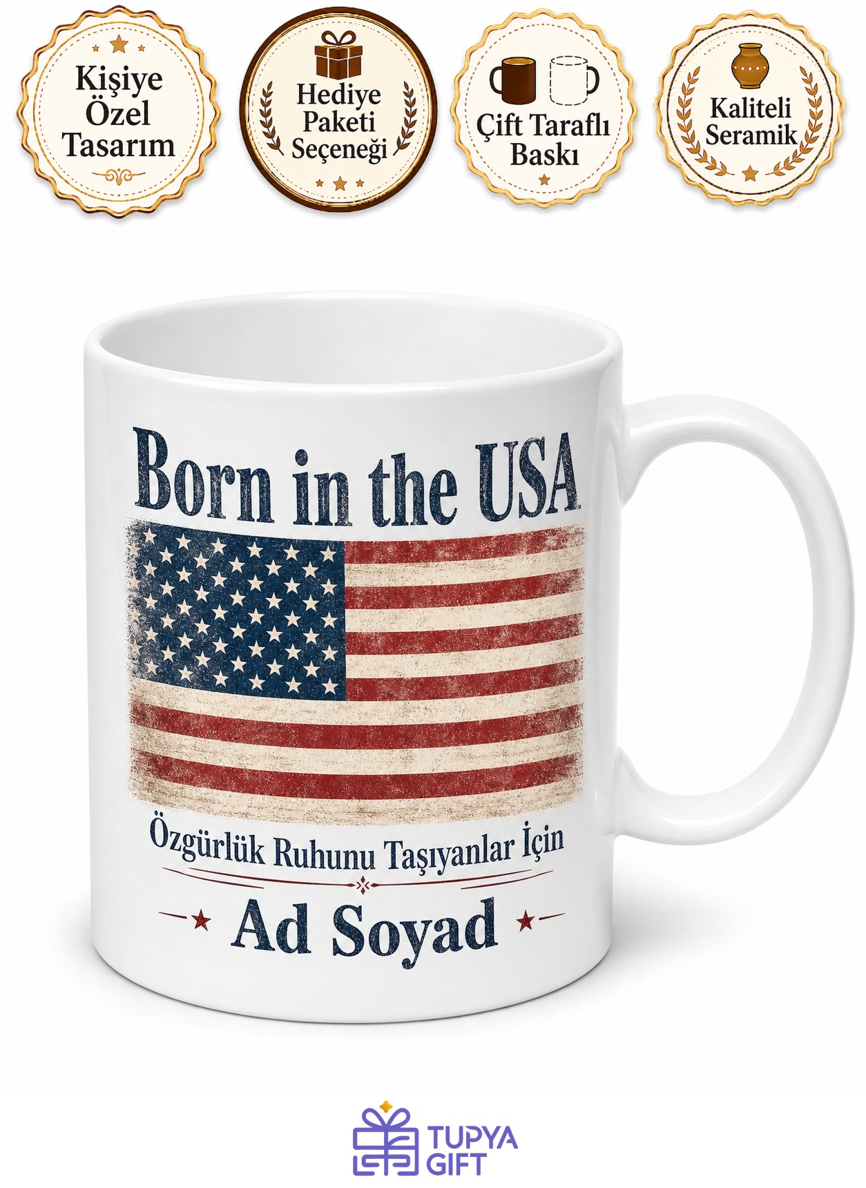 Born In The USA Temalı ABD'de Doğanlar İngilizce Çay Kupası Hediye Bardak