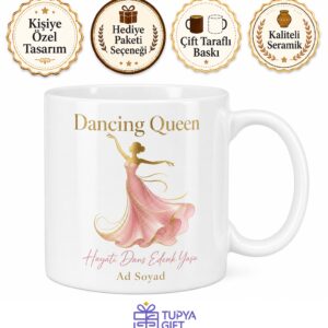 Dancing Queen Baskılı Dans Kraliçesi İngilizce Kahve Kupası Hediye Bardak