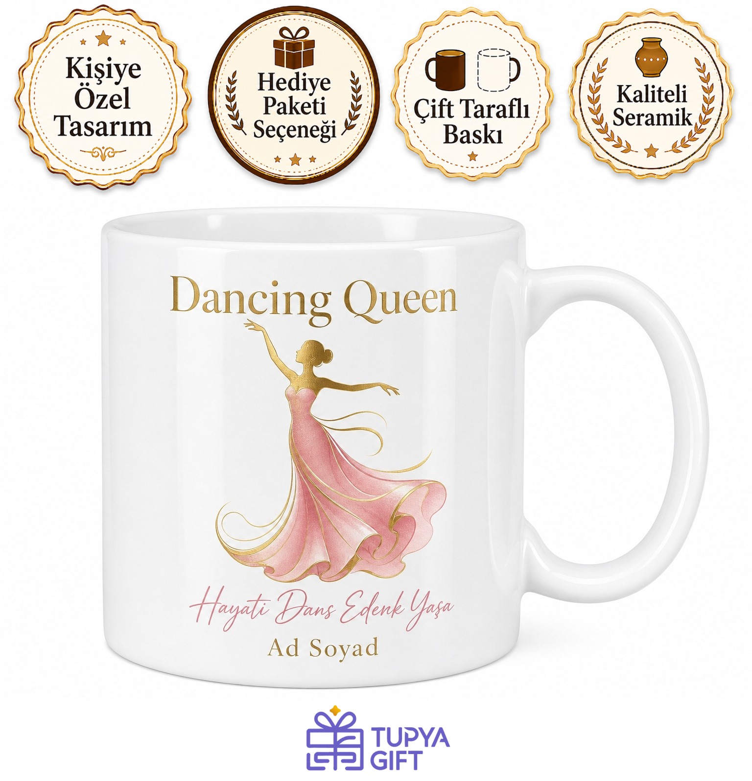 Dancing Queen Baskılı Dans Kraliçesi İngilizce Kahve Kupası Hediye Bardak