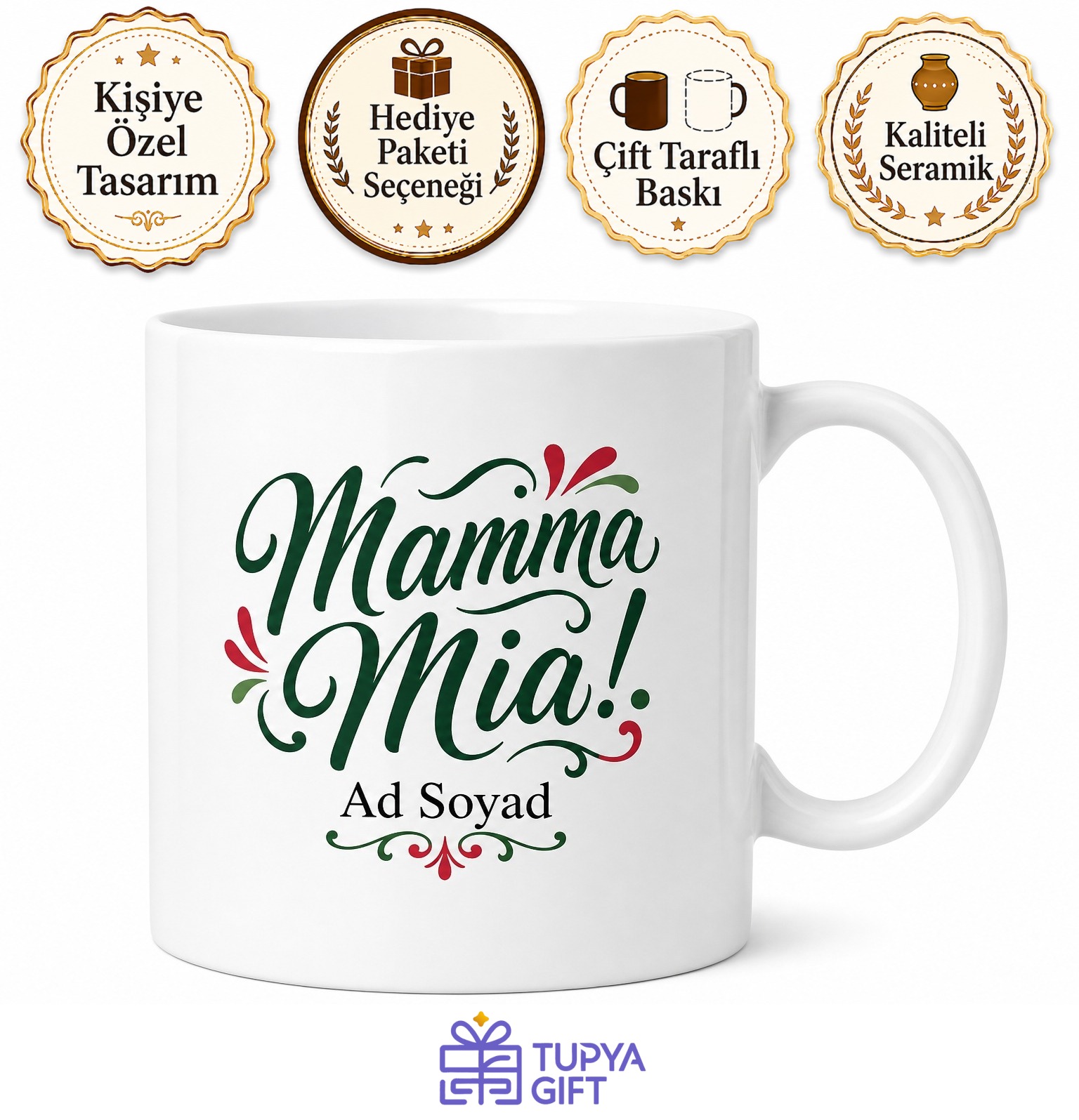 Mamma Mia Yazılı İngilizce Kupa Bardak Özel Tasarım Hediye Porselen Mug