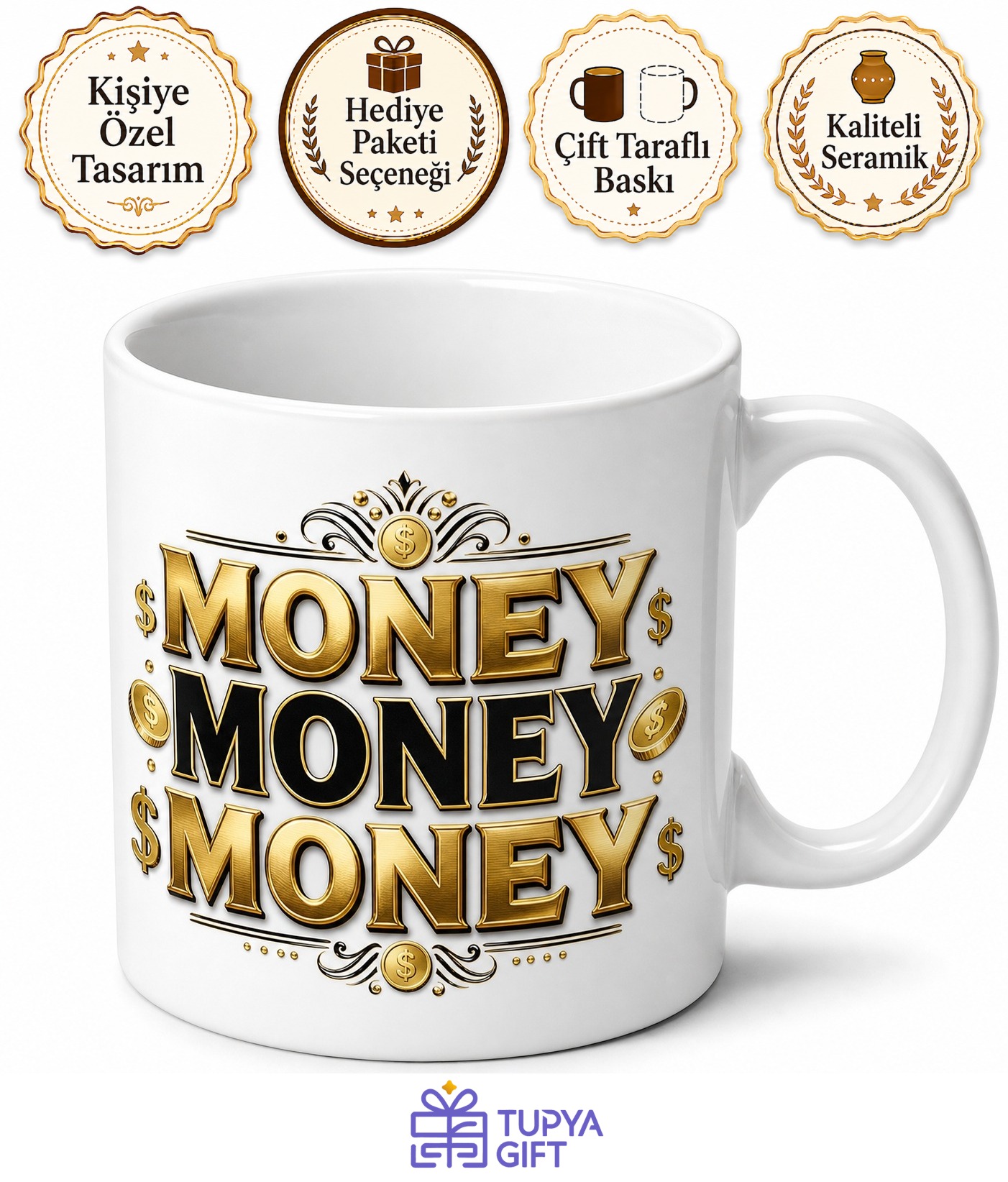 Money Money Money Yazılı Para Para Para İngilizce Kahve Kupası Hediye Bardak