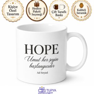 Hope Yazılı Umut İngilizce Kupa Bardak Motivasyon Hediye Porselen Mug