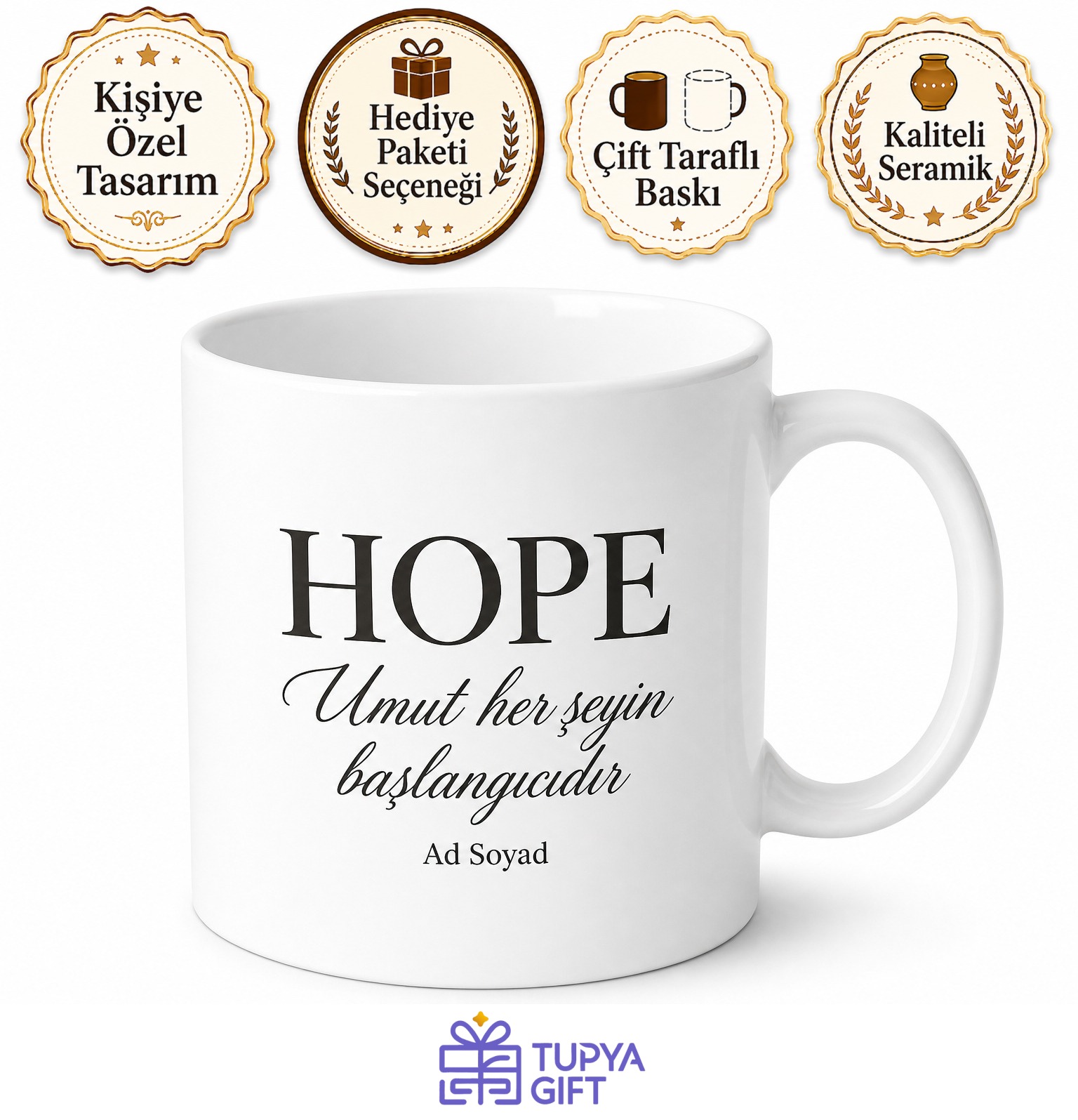 Hope Yazılı Umut İngilizce Kupa Bardak Motivasyon Hediye Porselen Mug