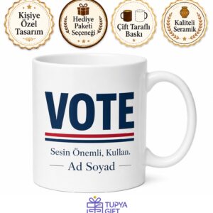 Vote Baskılı Oy Ver İngilizce Kahve Kupası Porselen Bardak Hediye Mug