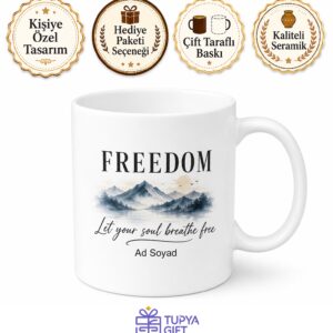 Freedom Baskılı Özgürlük İngilizce Kupa Bardak Motivasyon Hediye