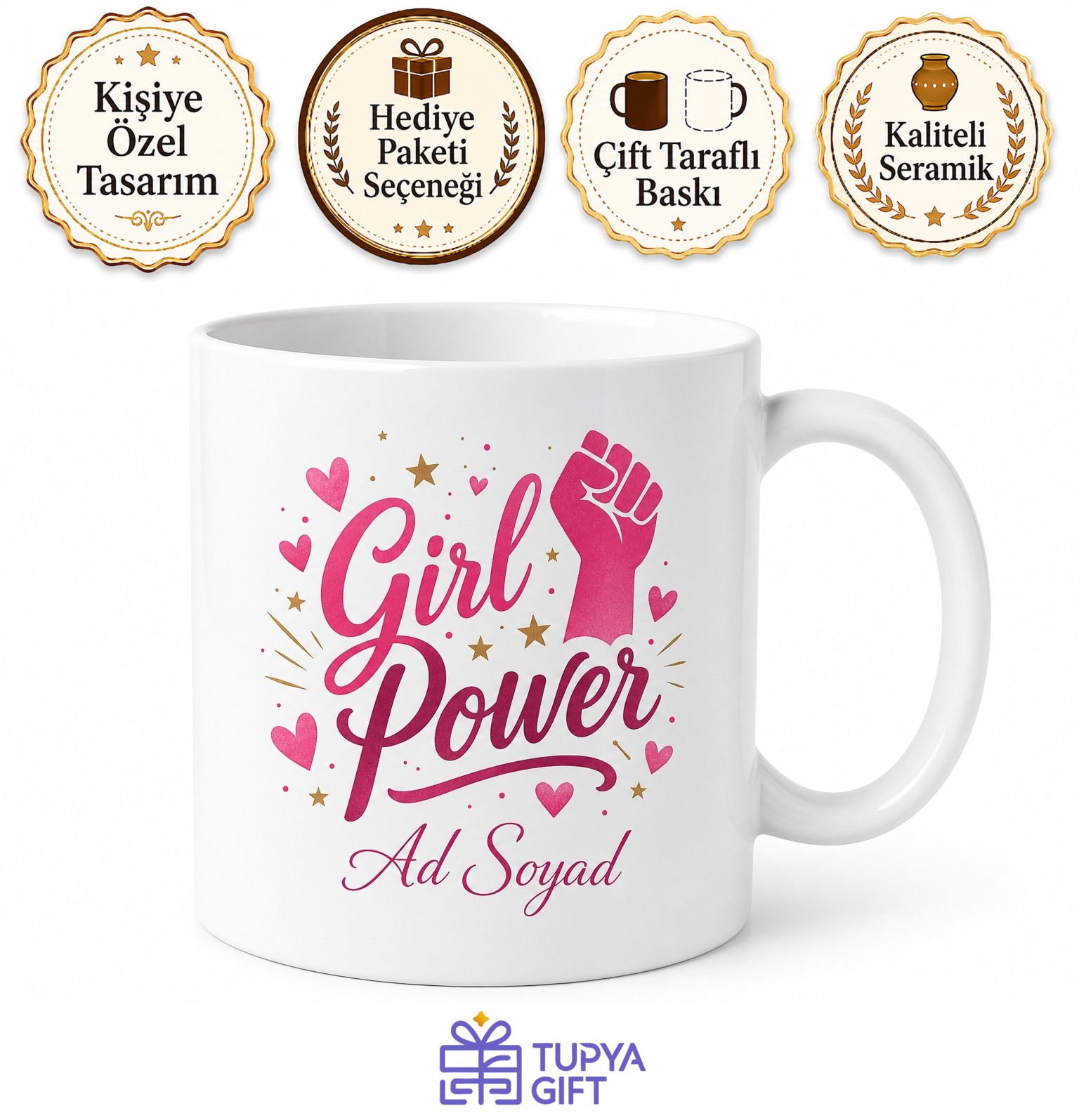 Girl Power Yazılı Kız Gücü İngilizce Kupa Bardak Feminist Hediye