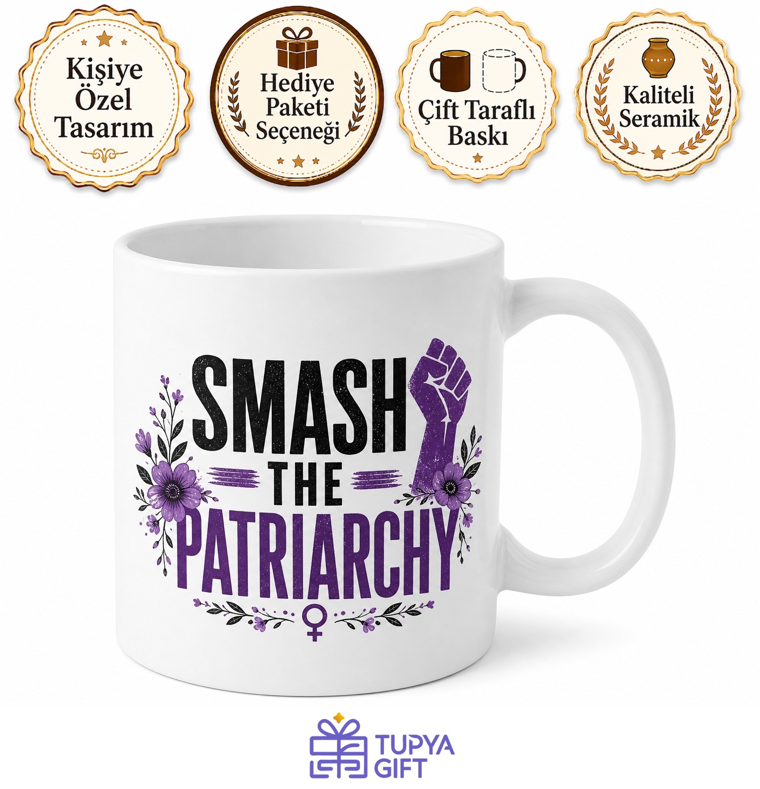 Smash The Patriarchy Temalı Ataerkiyi Yık İngilizce Kupa Bardak Hediye