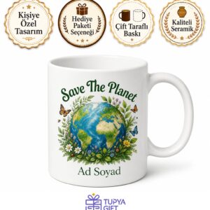 Save The Planet Baskılı Gezegeni Kurtar İngilizce Kupa Bardak Hediye